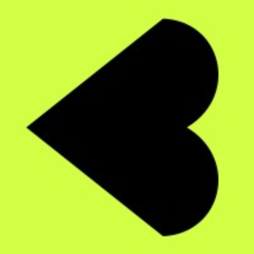 A black heart symbol on a bright yellow background.