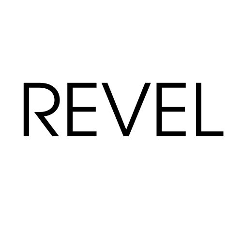 The word 'REVEL' in black capital letters on a white background.