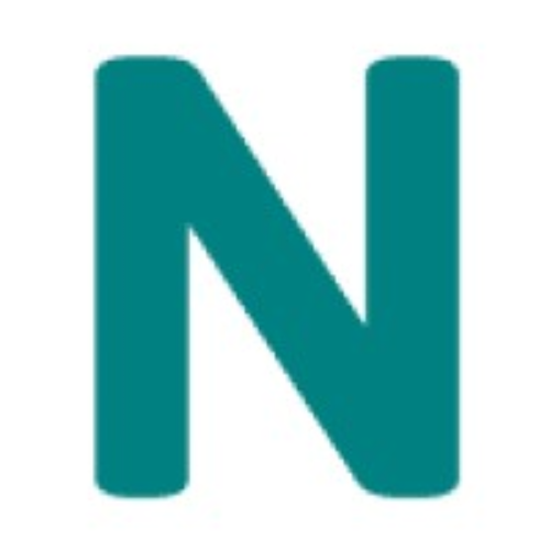 A teal letter N on a white background.