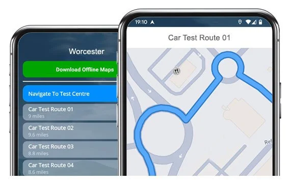 worcester driving test routes app
