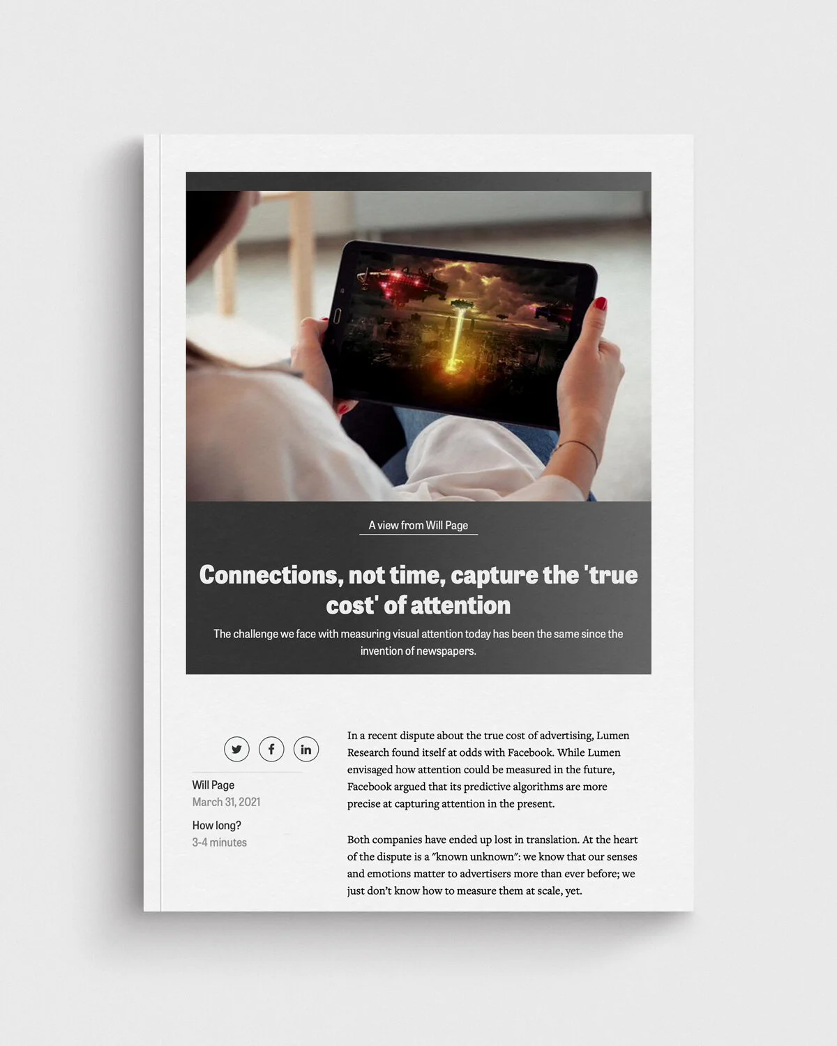 Campaign: Connections, not time, capture the 'true cost' of attention