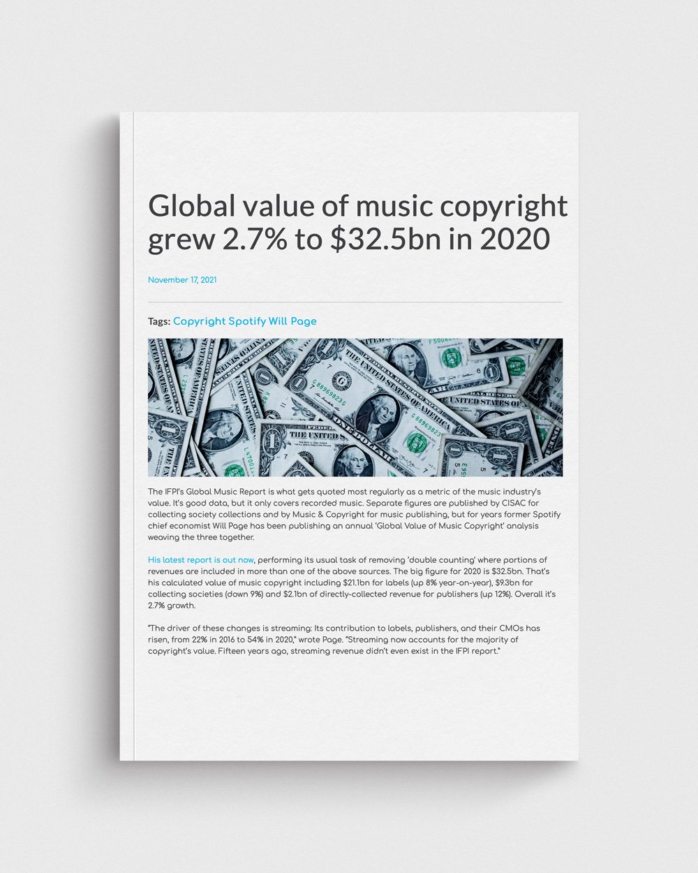 Global Value of Music Copyright Grew 2.7% to $32.5bn in 2020