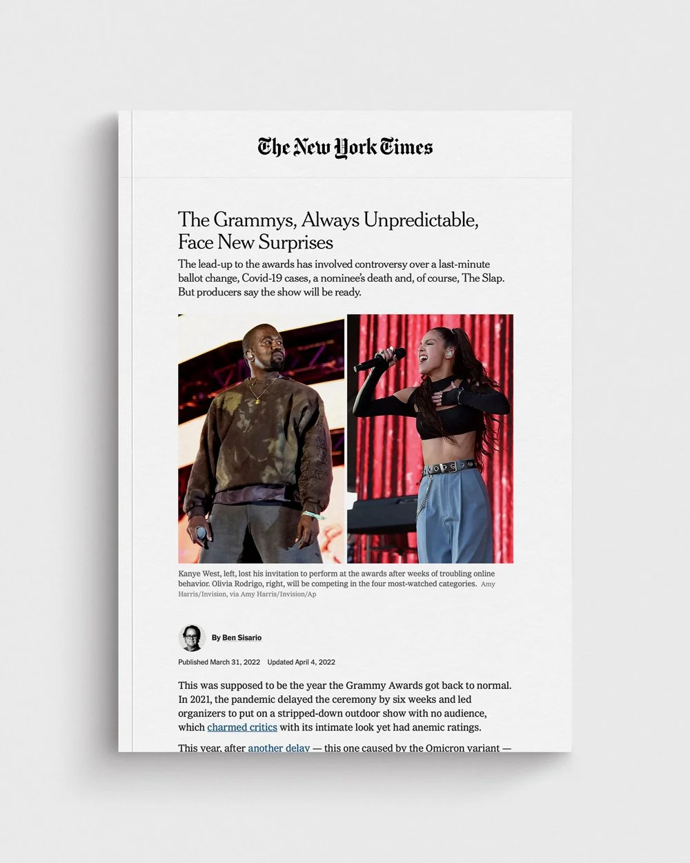 The New York Times: The Grammys, Always Unpredictable, Face New Surprises