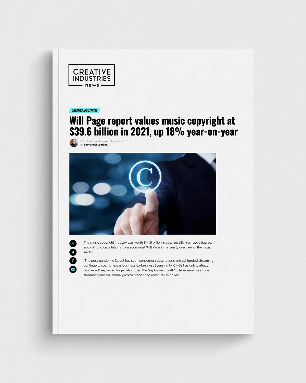 Will Page report values music copyright at $39.6 billion in 2021, up 18% year-on-year