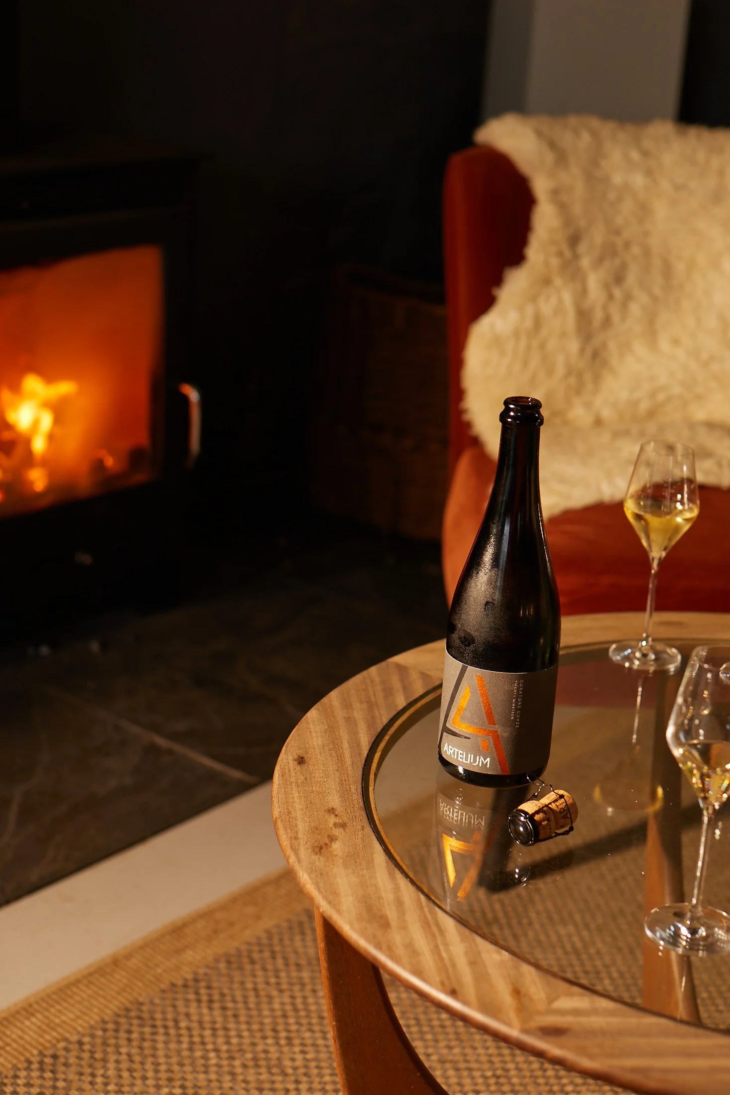 Artelium curators cuvée 2019 in the tasting room by the fire 