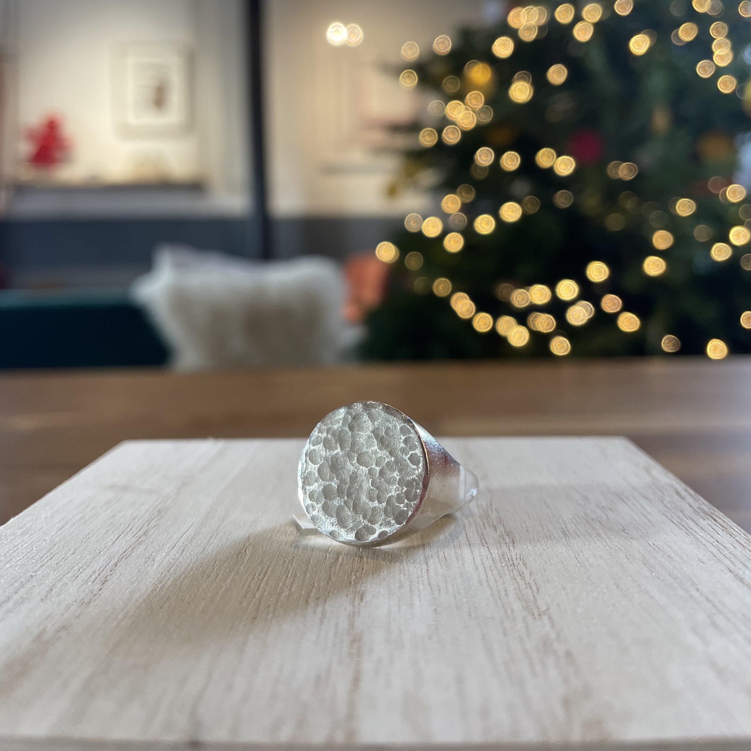 Silver round-faced, hammered ring by Oriana Jewellery 2.jpeg