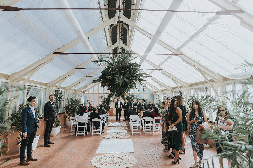 wedding ceremony inside palm house sydney