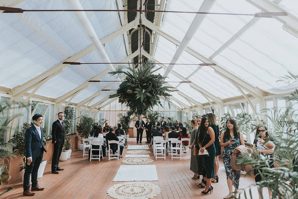 wedding ceremony inside palm house sydney
