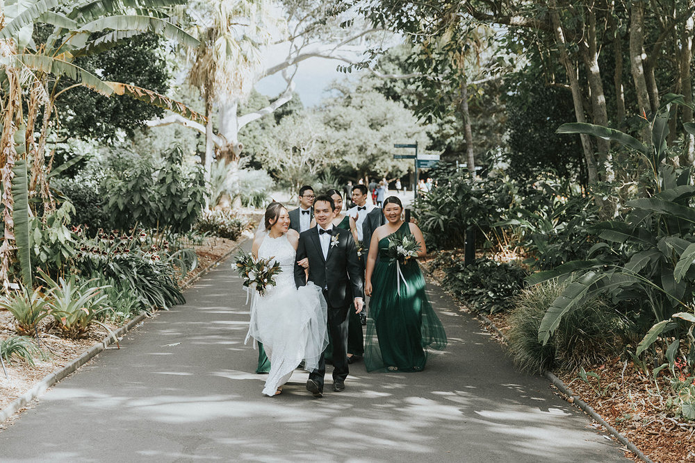 bridal party photos around sydney botanic gardens