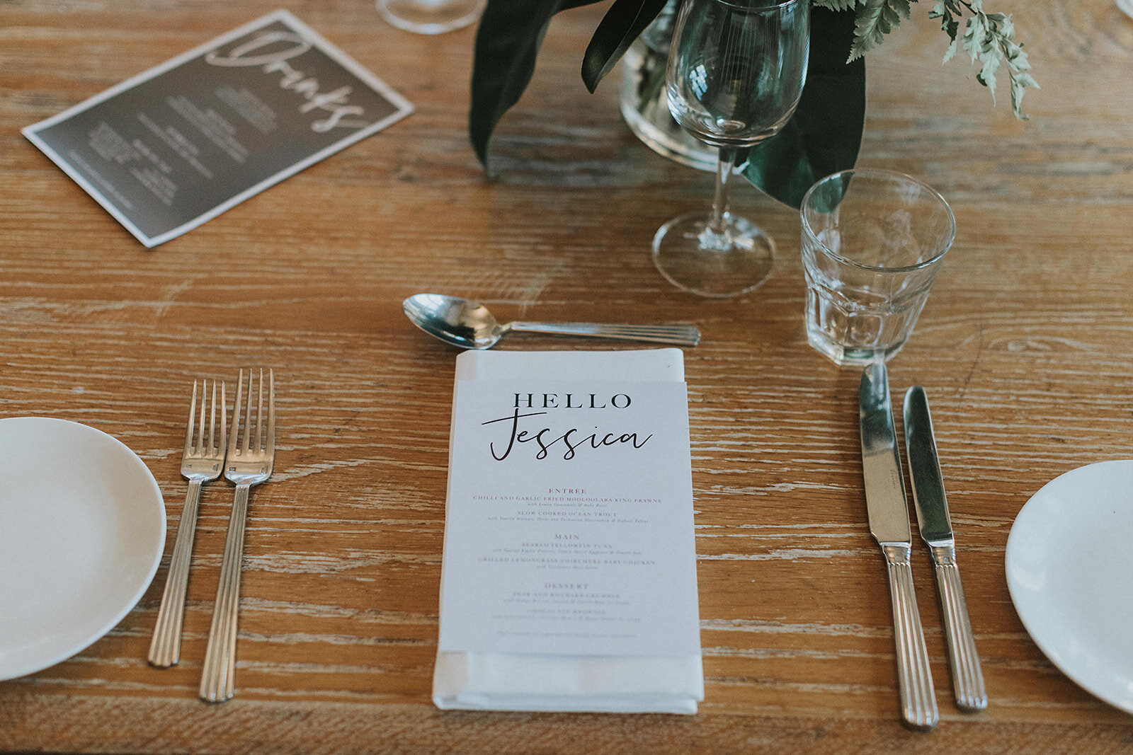 personalised menus at reception table at watsons bay hotel