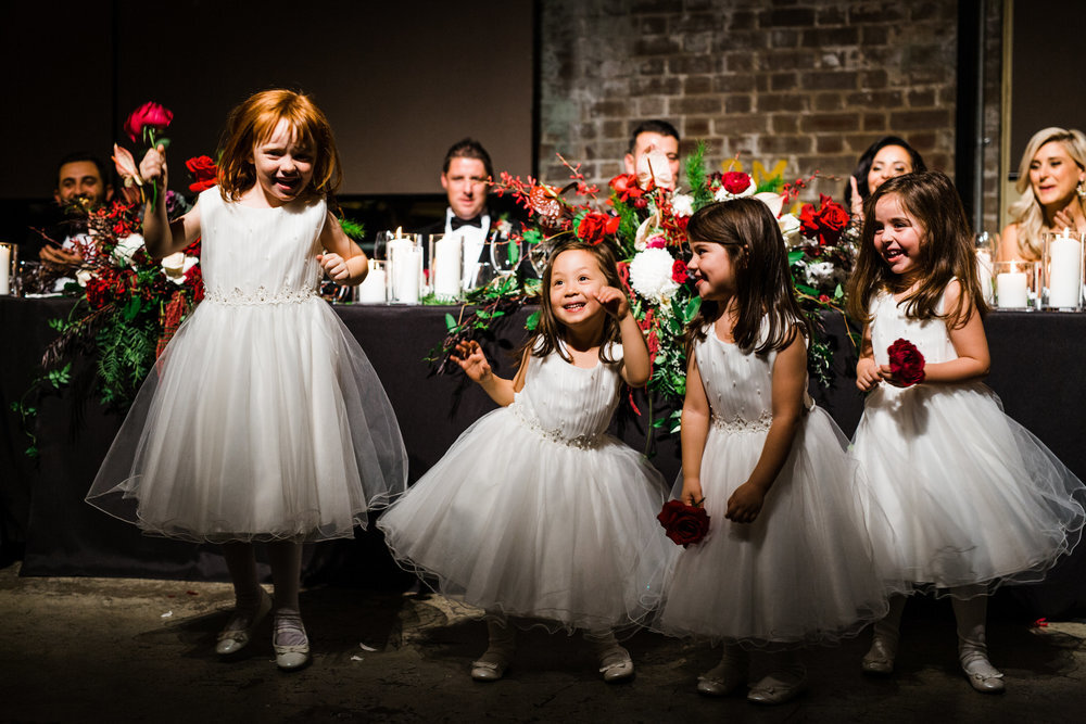 flower girls with posies at wedding reception sydney venue italian restaurant bar m