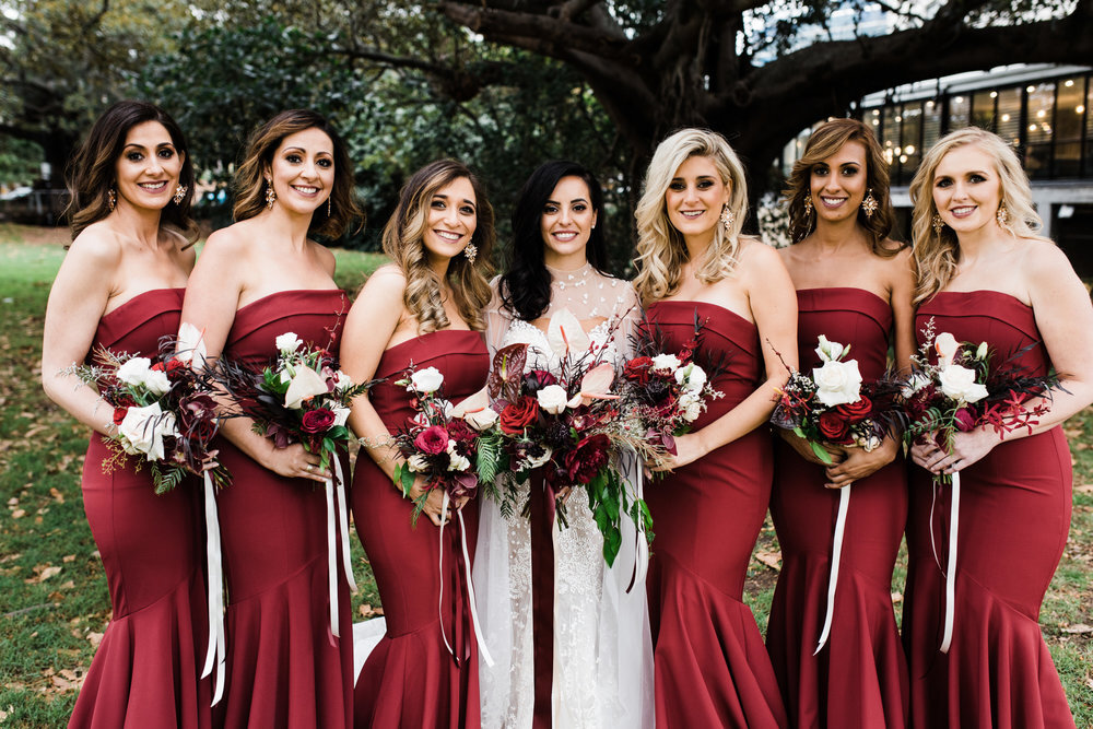 bridal gang with bouquets in sydney shot by captured frames
