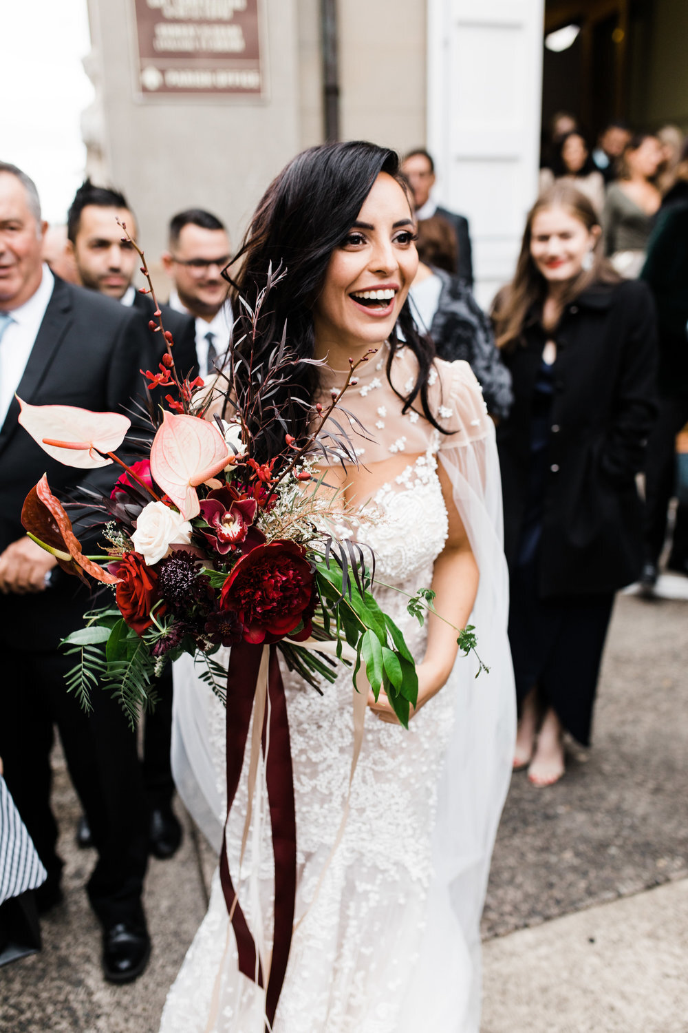 moody lush wedding bride with wedding bouquet at leichhardt sydney st fiacres church
