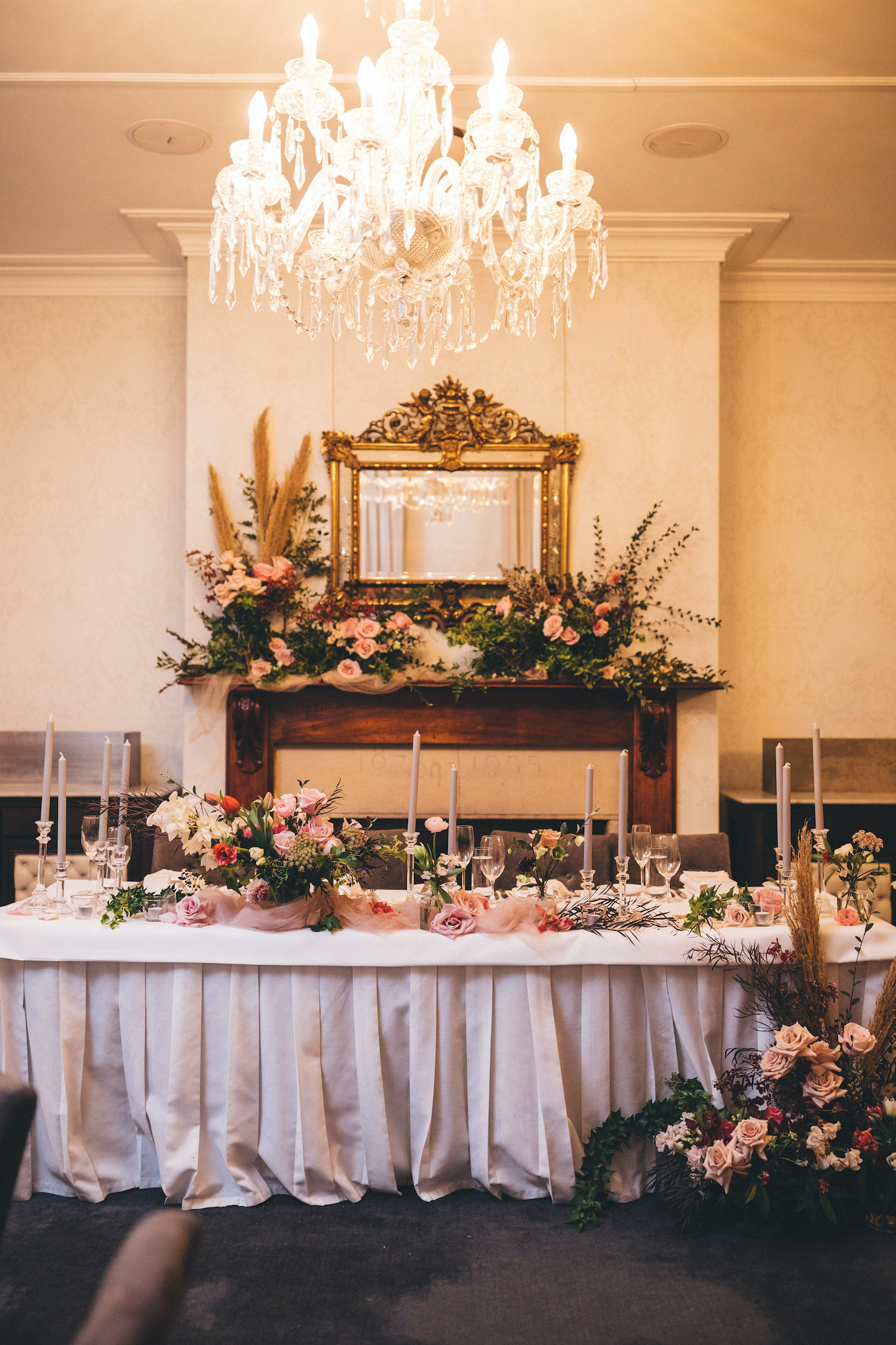 bridal party table with chandelier at sydney wedding venue