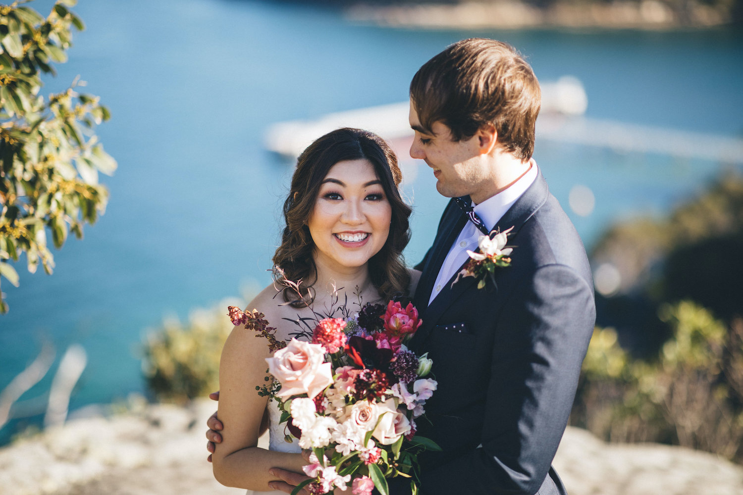 wedding flowers and the couple photo shoot