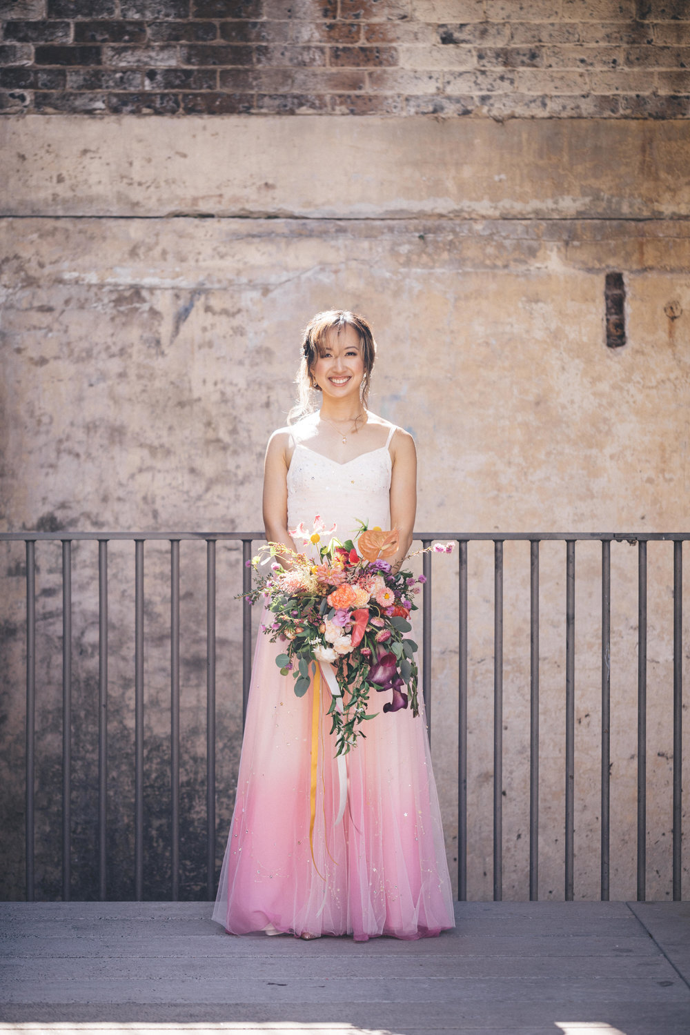 colourful pink white wedding dress