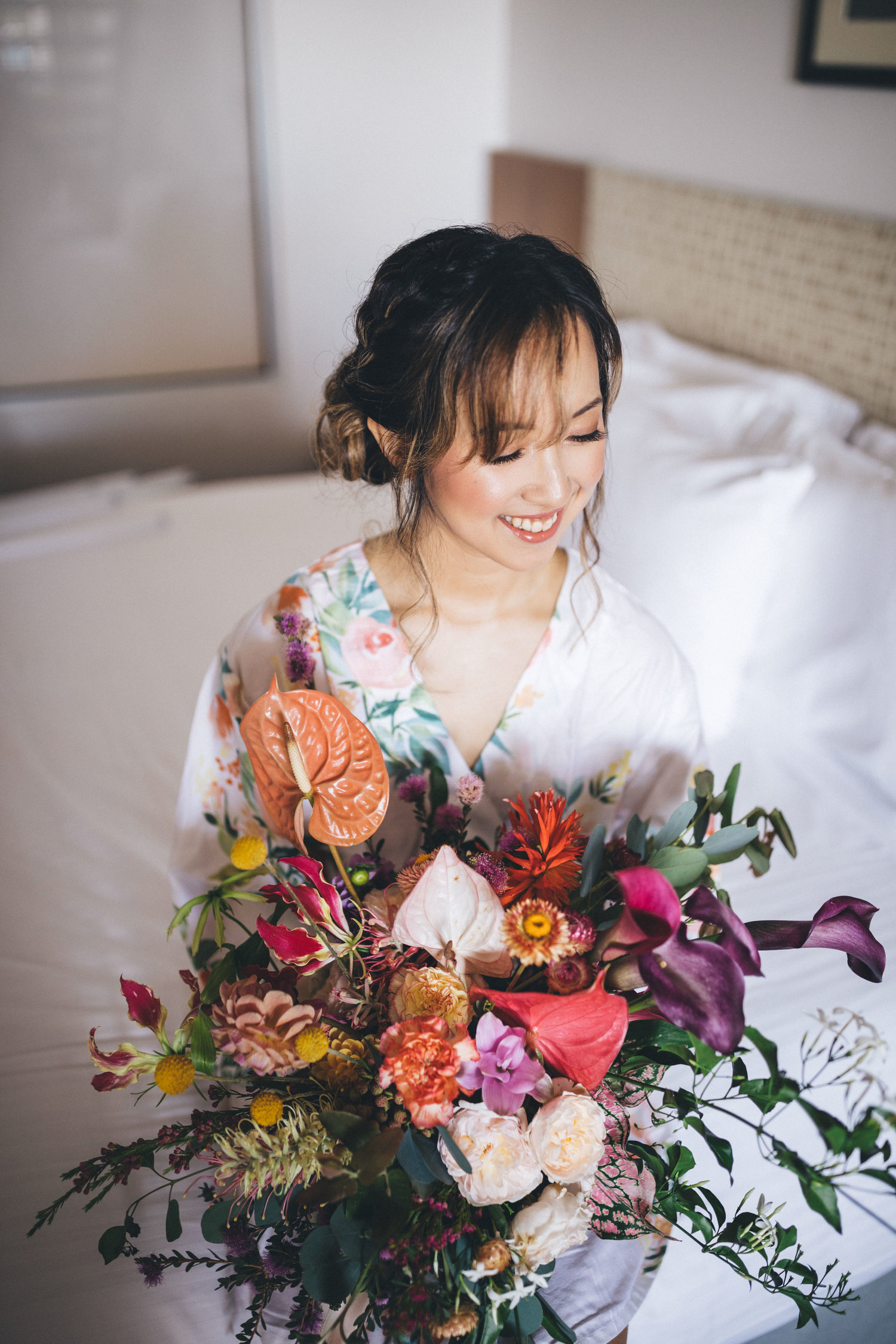 quirky bridal bouquet getting ready by ann marie yuen photography