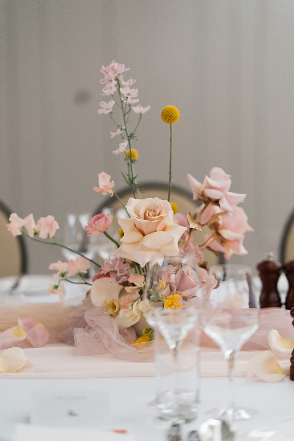 langham hotel sydney intimate wedding reception dinner with flowers