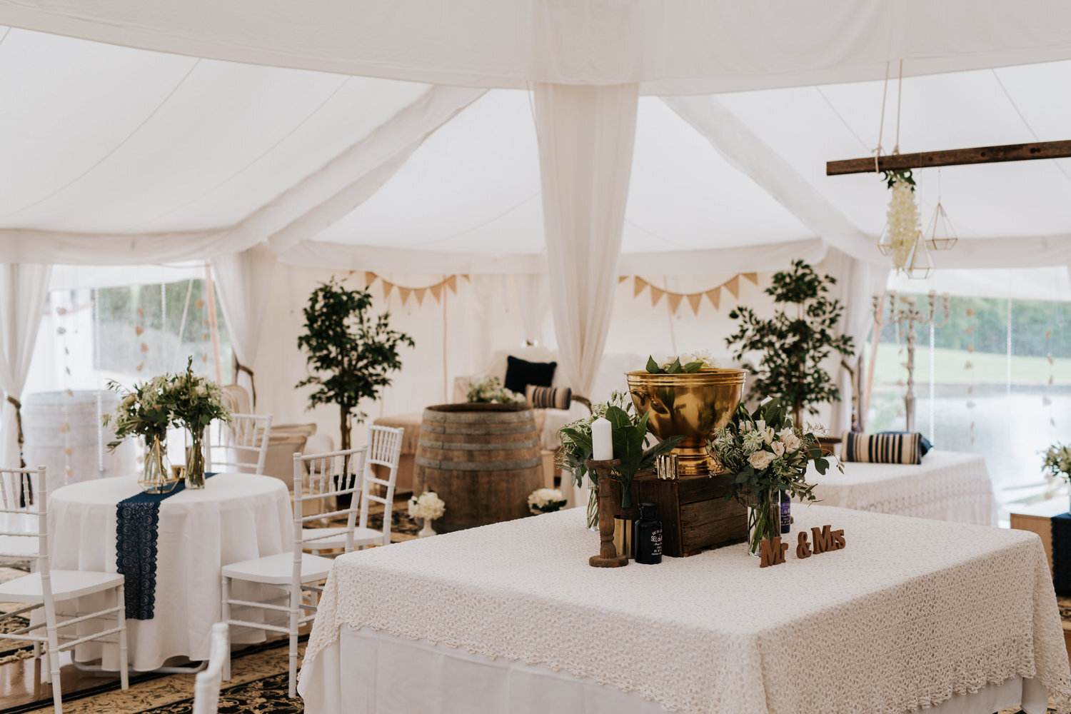 indoor wedding reception under marquee