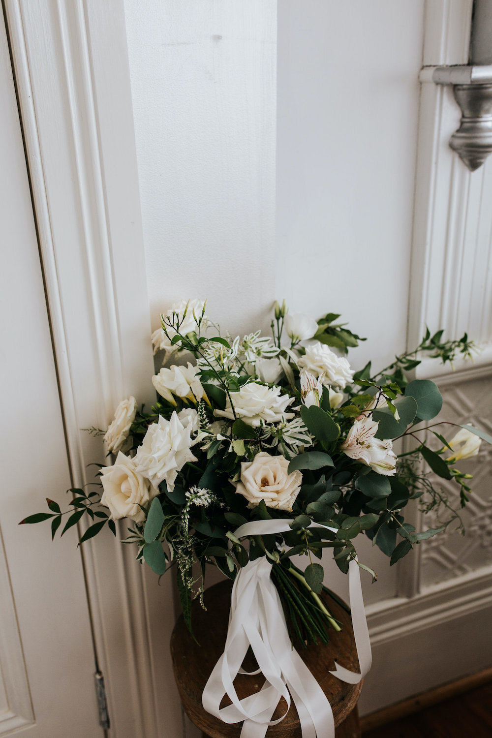 classic white roses wedding bouquet