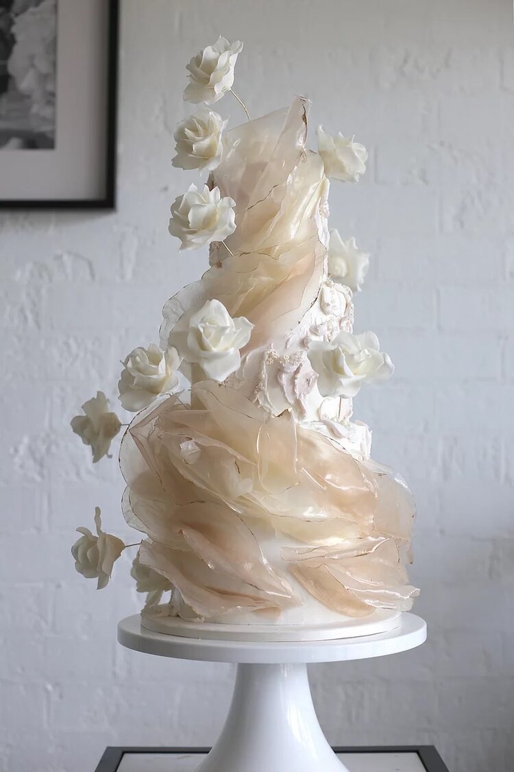 ethereal cake with edible roses wedding sweet blooms