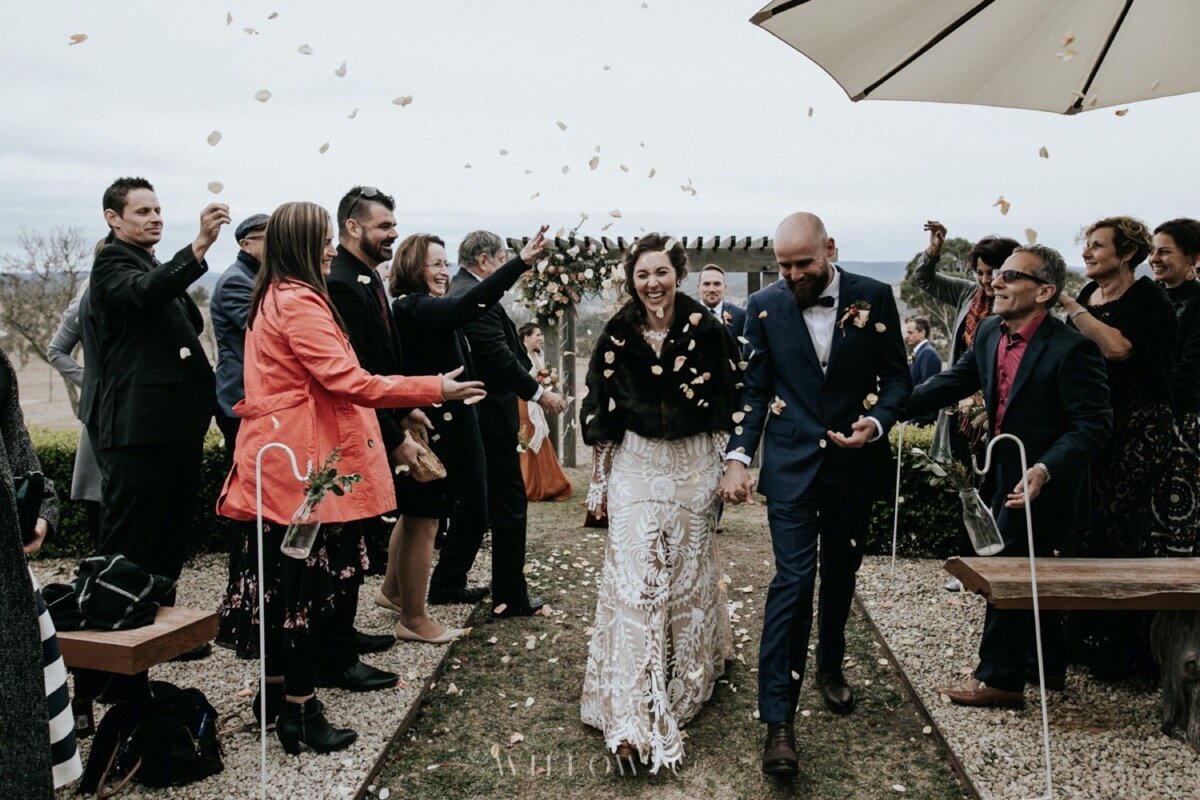 just married with confetti at blue mountains with willow and co