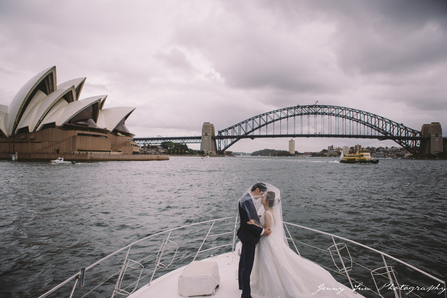 sydney harbour wedding married couple