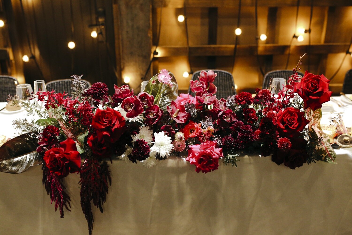 bridal table arrangement moody lush ovolo hotel lime tree bower