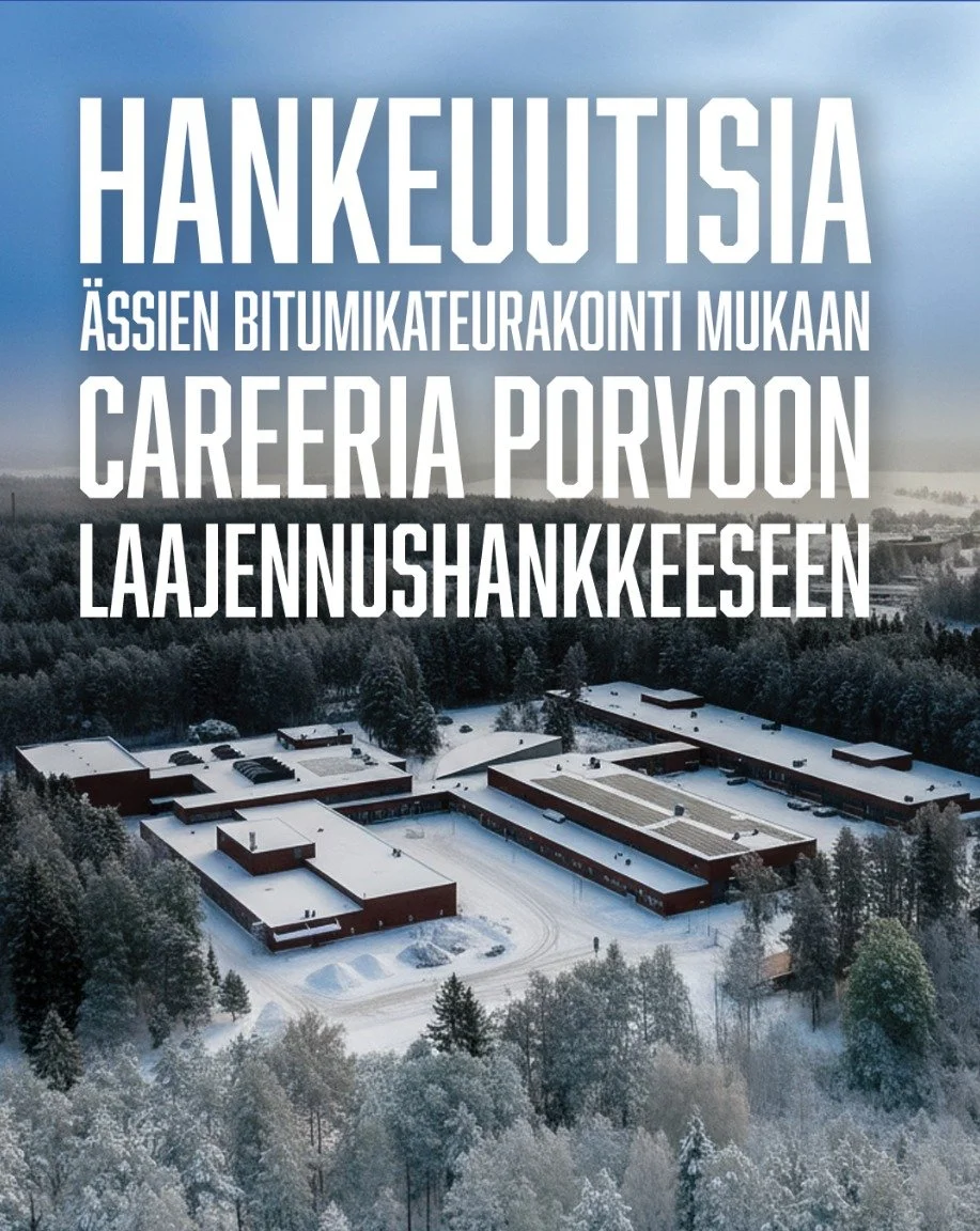 Hankeuutisia - Careeria Porvoon uusi kampus etenee ja meill&auml; on ilo olla mukana rakentamassa sen tulevaisuutta.

&Auml;ssien bitumikateurakointi on valittu Raspal Oy:n aliurakoitsijaksi toteuttamaan hankkeen vesikattourakkaa.
Yhteisty&ouml; peru