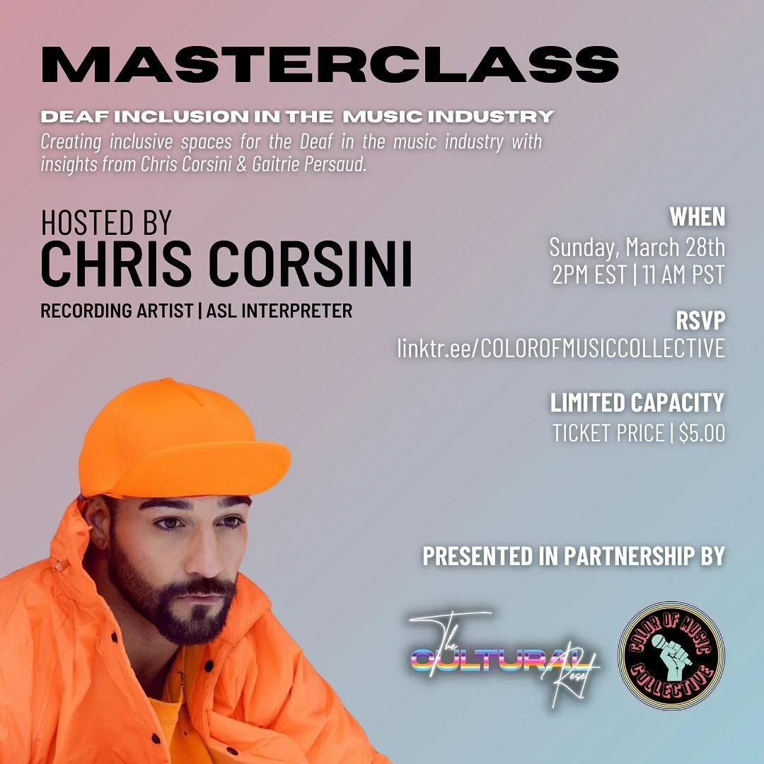 How can we make the music industry more accessible and inclusive for the Deaf community? 🤝
.
.
Find out how in our upcoming Masterclass, hosted by Deaf community advocate and recording artist MDL CHLD (@mdlchldmusic) aka Chris Corsini (@chriscorsini