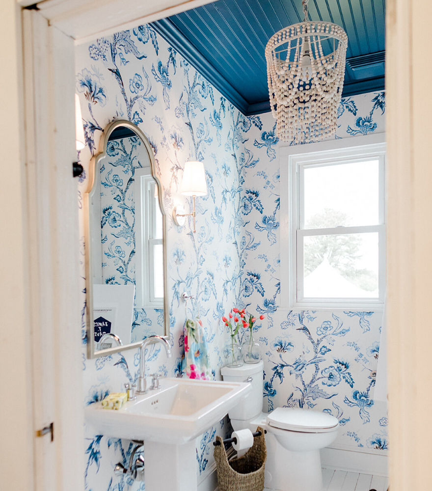 blue and white farmhouse bathroom