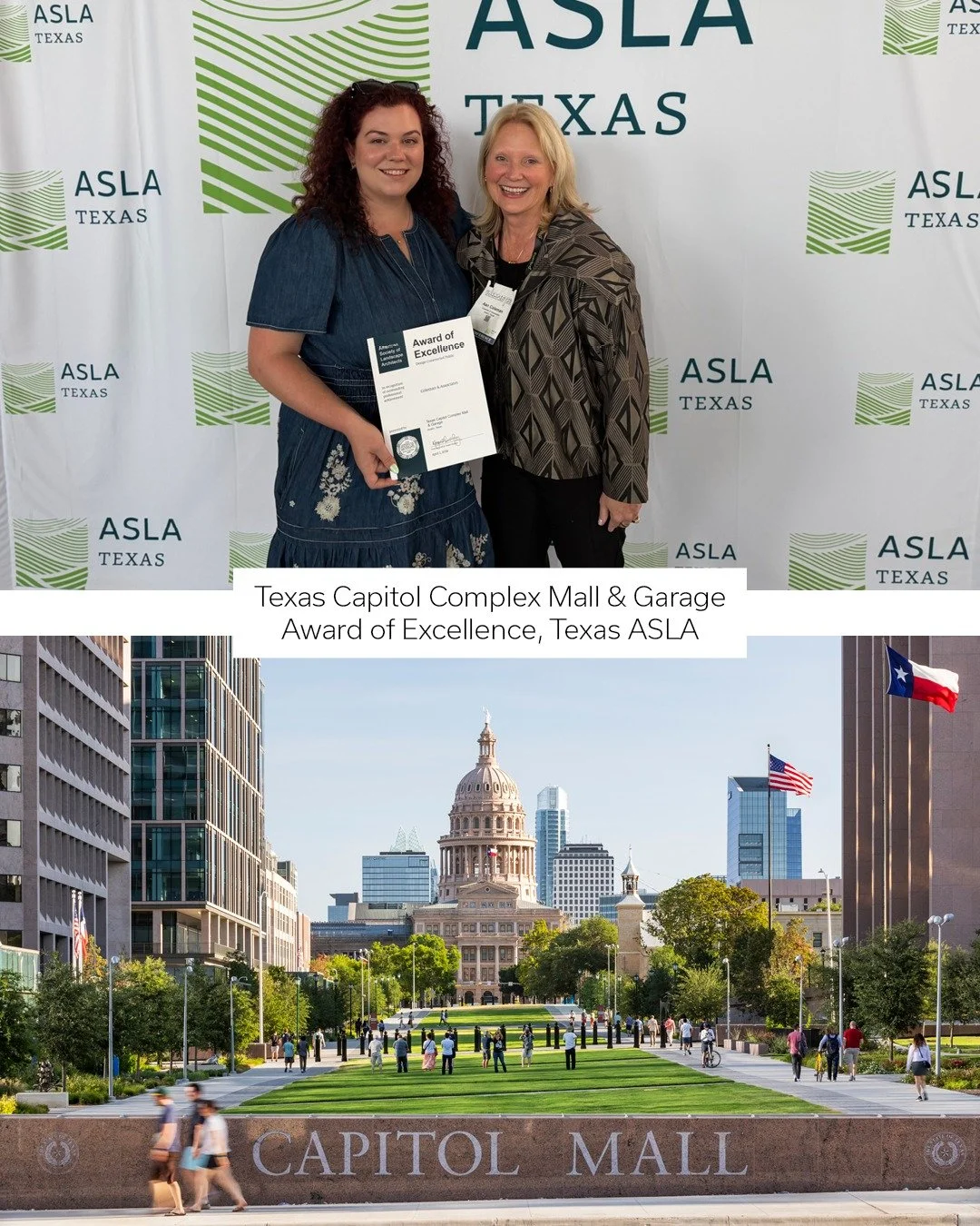 We&rsquo;re incredibly proud to announce that we received 2 awards from Texas ASLA. The Texas Capitol Complex Mall &amp; Garage received an Award of Excellence, while the Cedar Park Bell District (Cedar Park Public Library and @studio1619_llc's Bell 