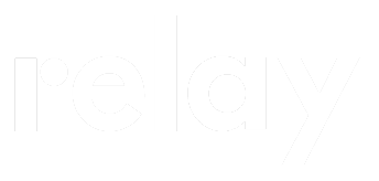 The word 'relay' written in white lowercase letters on a black background.