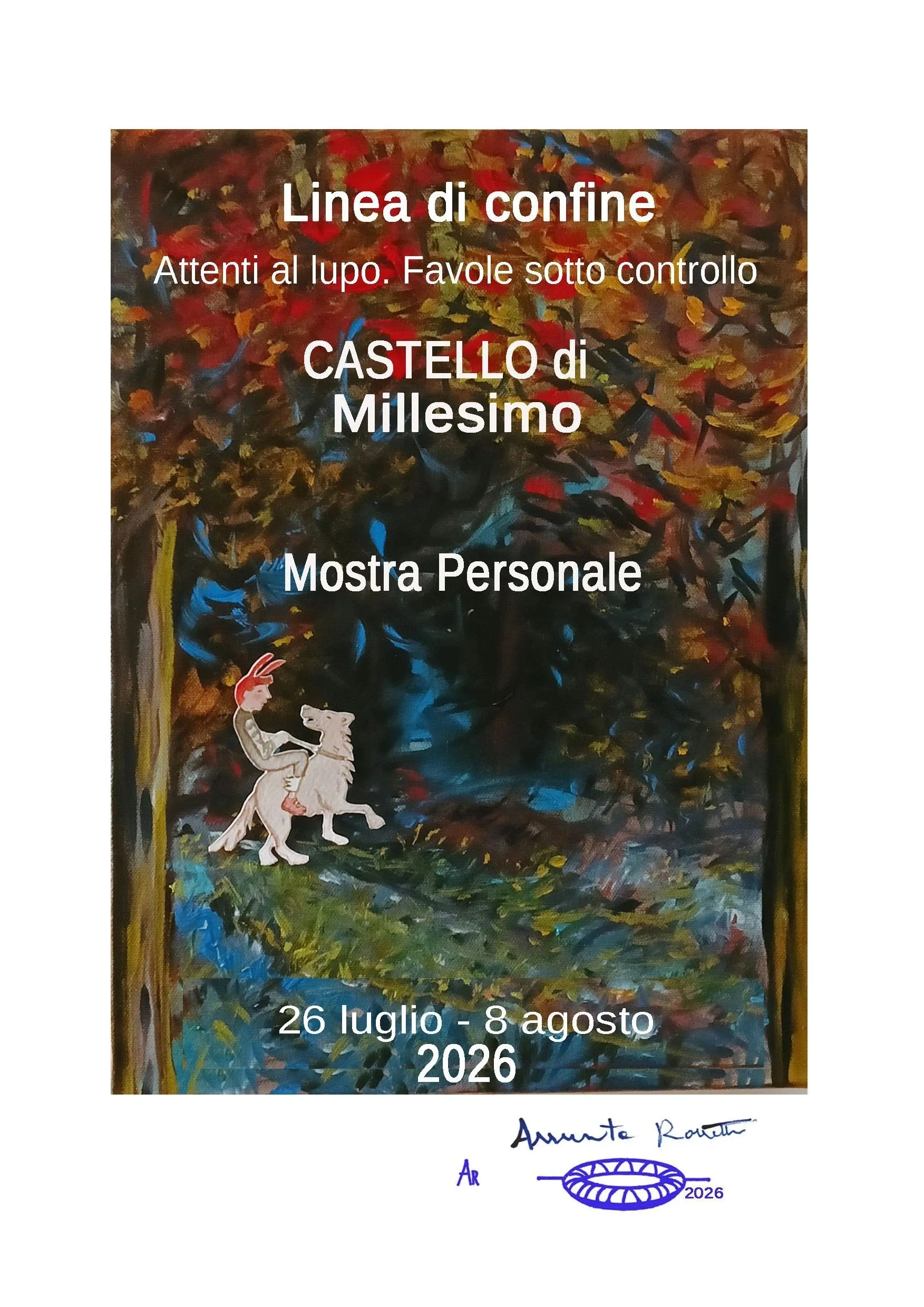 Assunta Rossetti, locandina mostra: Linea di confine  - Attenti al lupo. Favole sotto controllo