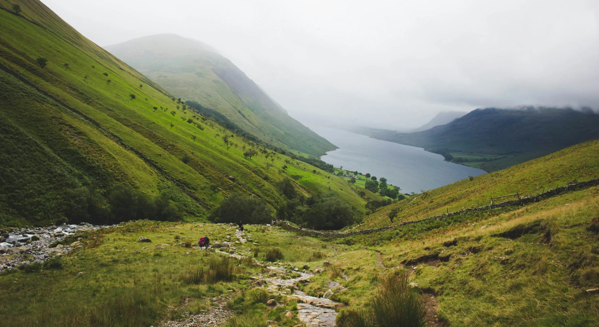 looking down to wast water descending from scafell pike and lingmell col