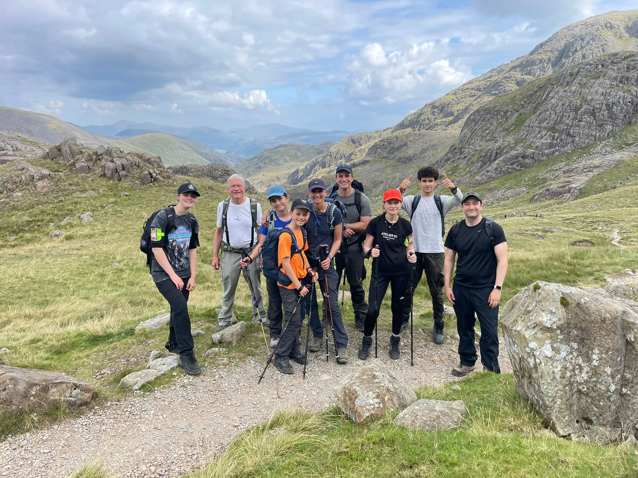hikers  on the corridor route ascending scafell pike