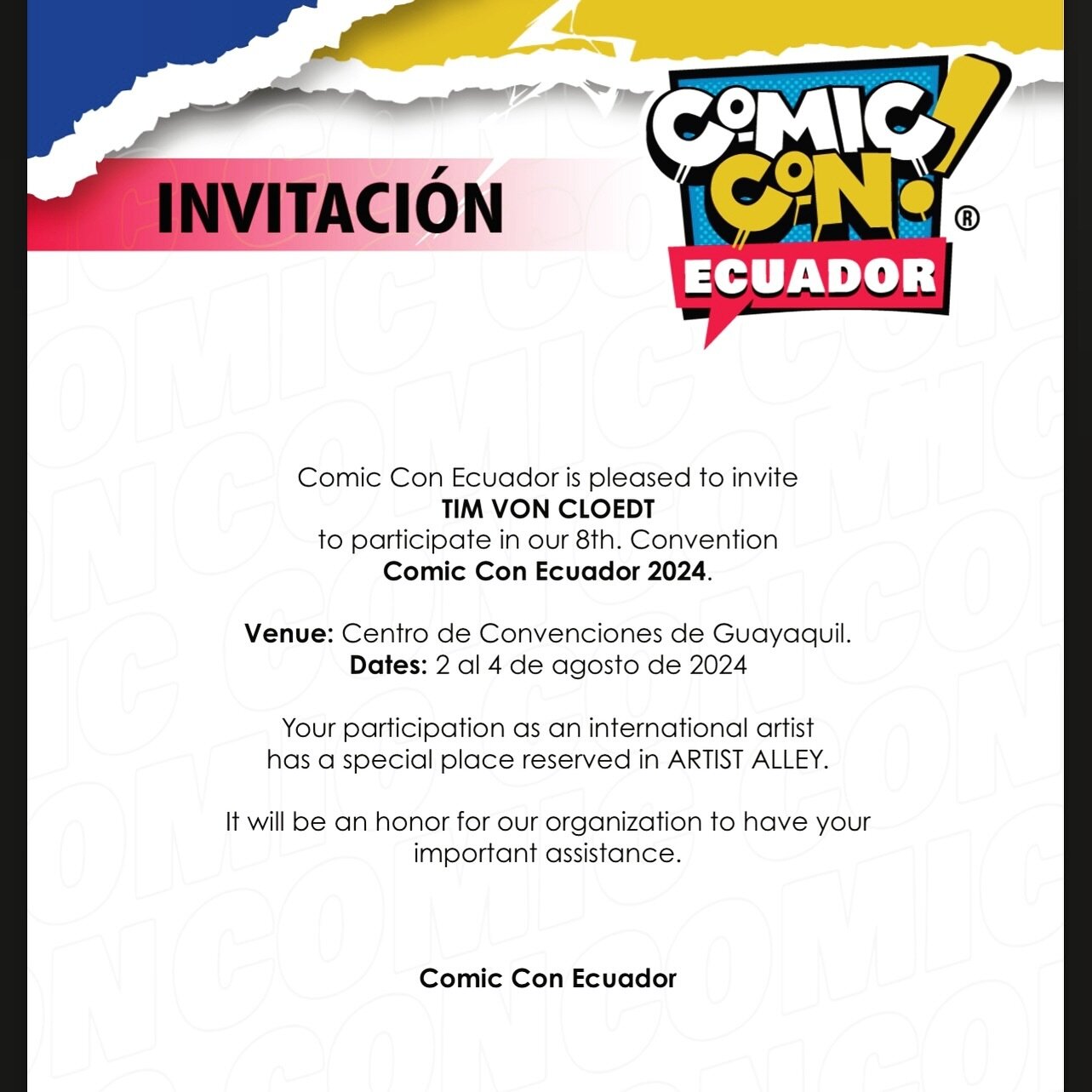 I am very excited to finally get to announce that I&rsquo;ll be headed to South America for the first time in my life. @comicconecuador will be my first time as an International Artist, and I&rsquo;m soooo nervous haha. I am doing my best to learn Sp