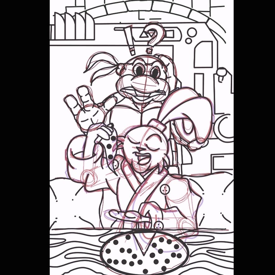 This is the ROUGH draft/sketch of my cover idea that was approved for the upcoming TMNT/Usagi Yojimbo One-Shot coming up. Of course the final product is very different and yet the same, and I&rsquo;ll be able to share that soon. 

#tmnt #teenagemutan