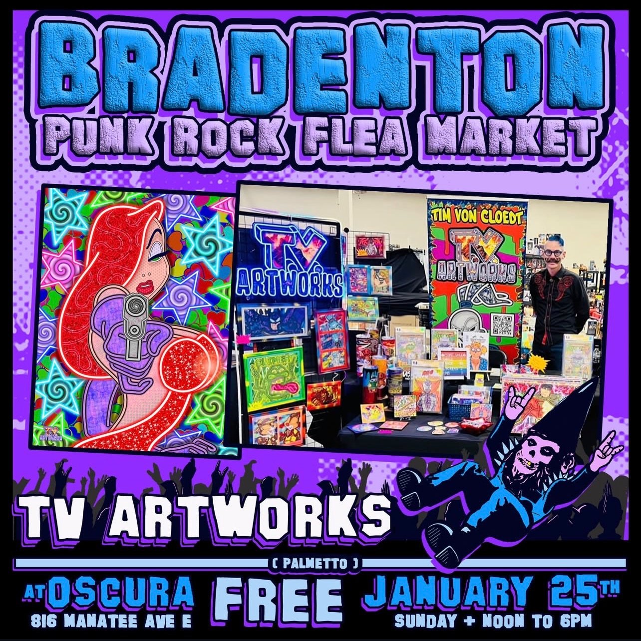 This Sunday! Punk rock and art!  @lakelandpunkflea in Bradenton, FL @oscuralive . I&rsquo;ll be sharing space with @gvoncupcake , directly across from the beer tent!  #tvartworks