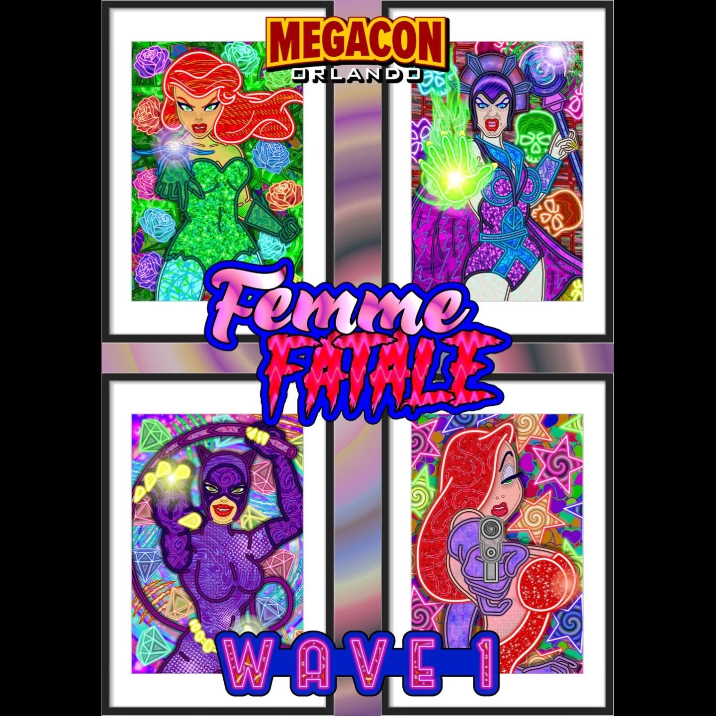 MEGACON EXCLUSIVE! Introducing a new line of Fine Art Giclee Prints with Wave 1 of my Femme Fatale series. These first 4 pierces are 16x20 (20x30 in frame) archival ink on hot-pressed water color paper, framed and matter. These are 1 OF 1. The only t