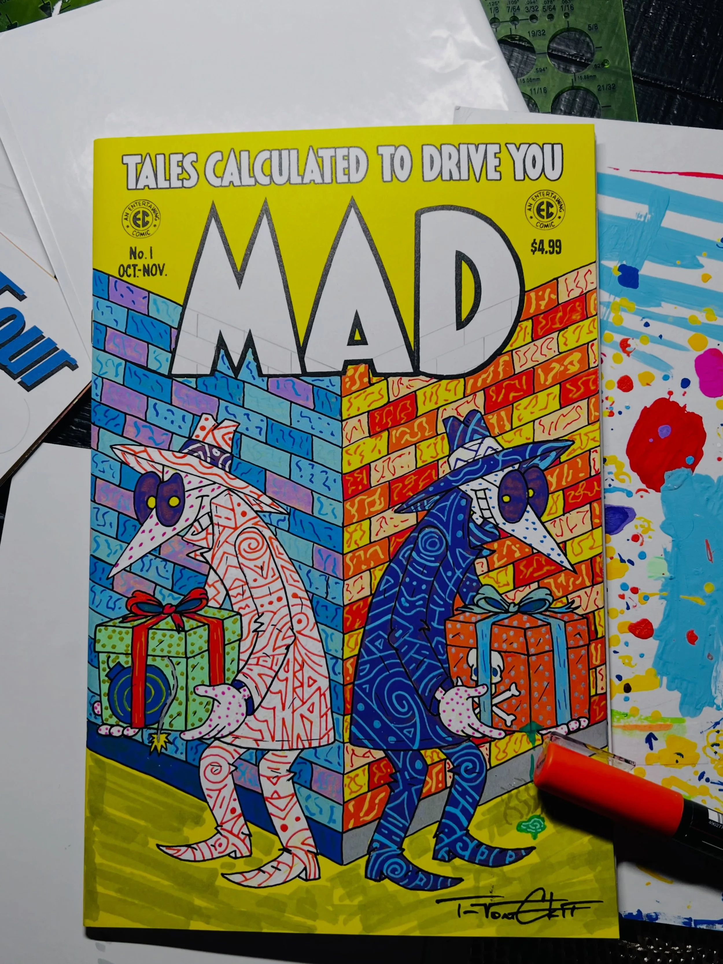 SPY vs SPY. I ran across a book that had the complete collection of Spy vs Spy strips from MAD magazine. It was super interesting to see how their character designs had evolved over time. And the humor still holds up today! Always a classic.

#spyvss