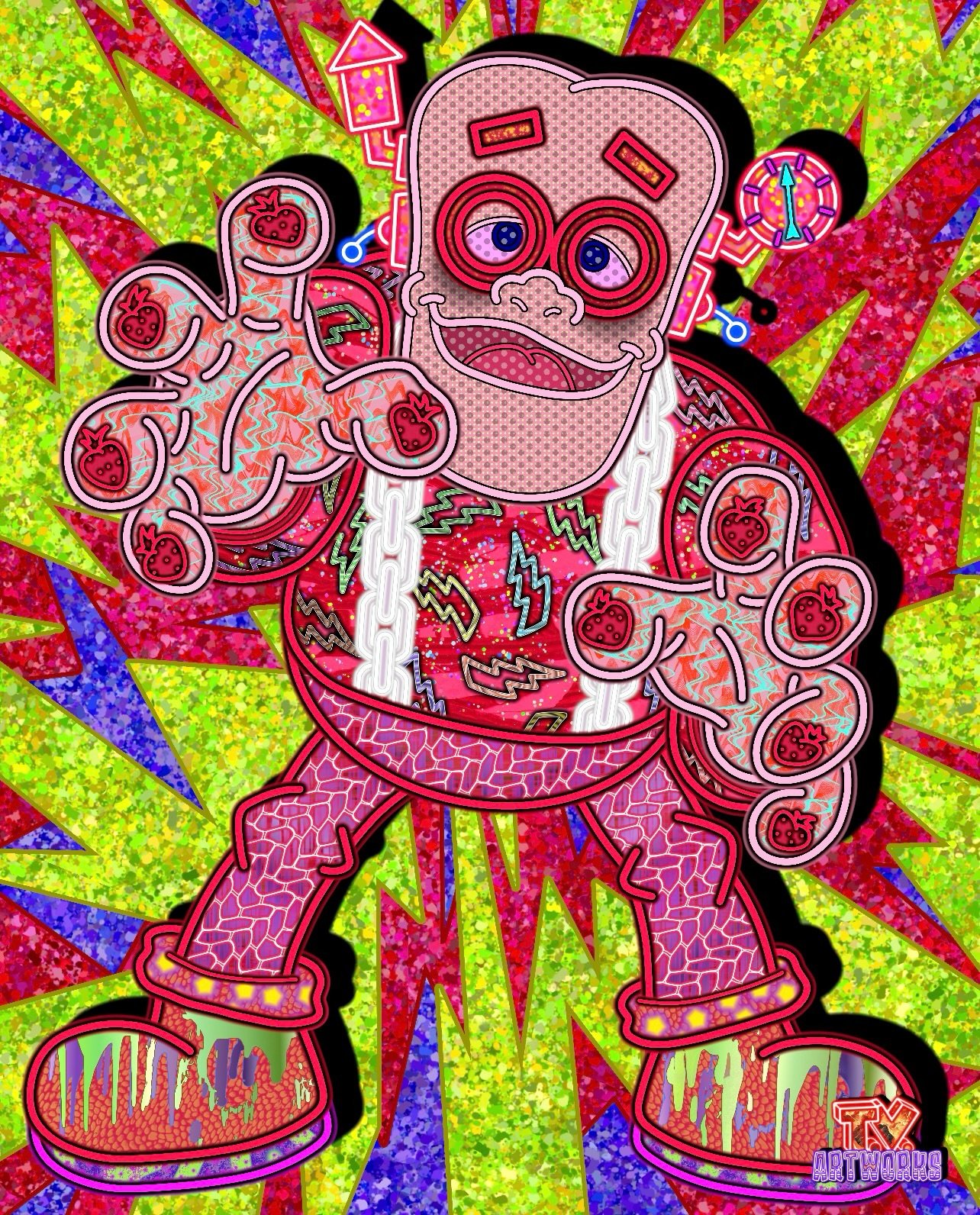 Frankenberry! I can&rsquo;t decide if the dark circles under his eyes look a bit creepy or like he just has a cold. I might tweak the background a bit too, but I think it&rsquo;s about finished. For now.
Swipe to see all of the layers of inlays.

#fr