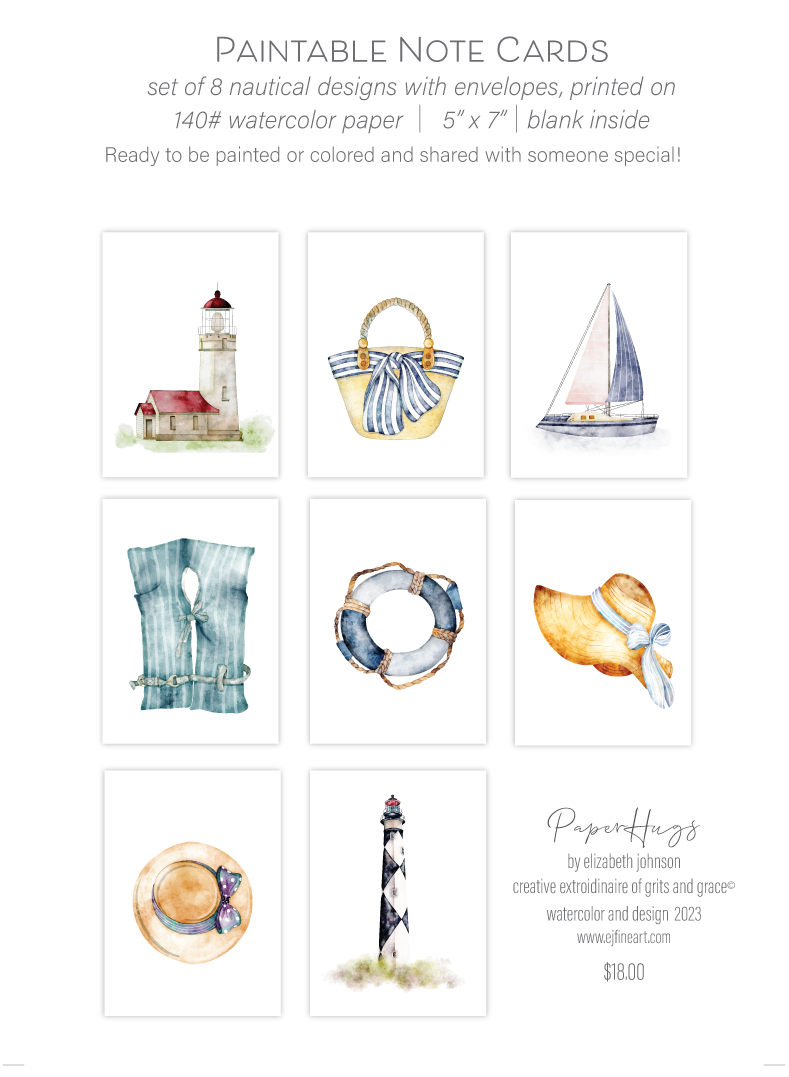 NAUTICAL  PAINTABLE WATERCOLOR NOTE CARDS