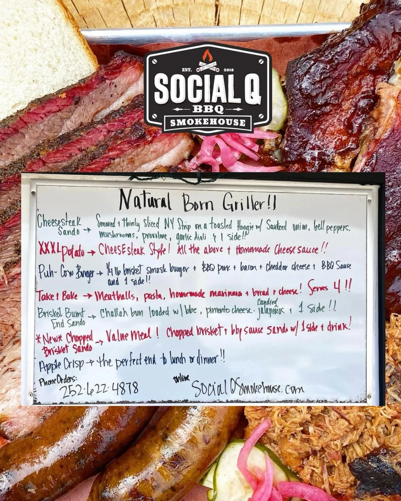 For the Natural Born Grillers (or those who like to leave it to the experts) - here are the Social Q Specials for Thursday through Sunday.
