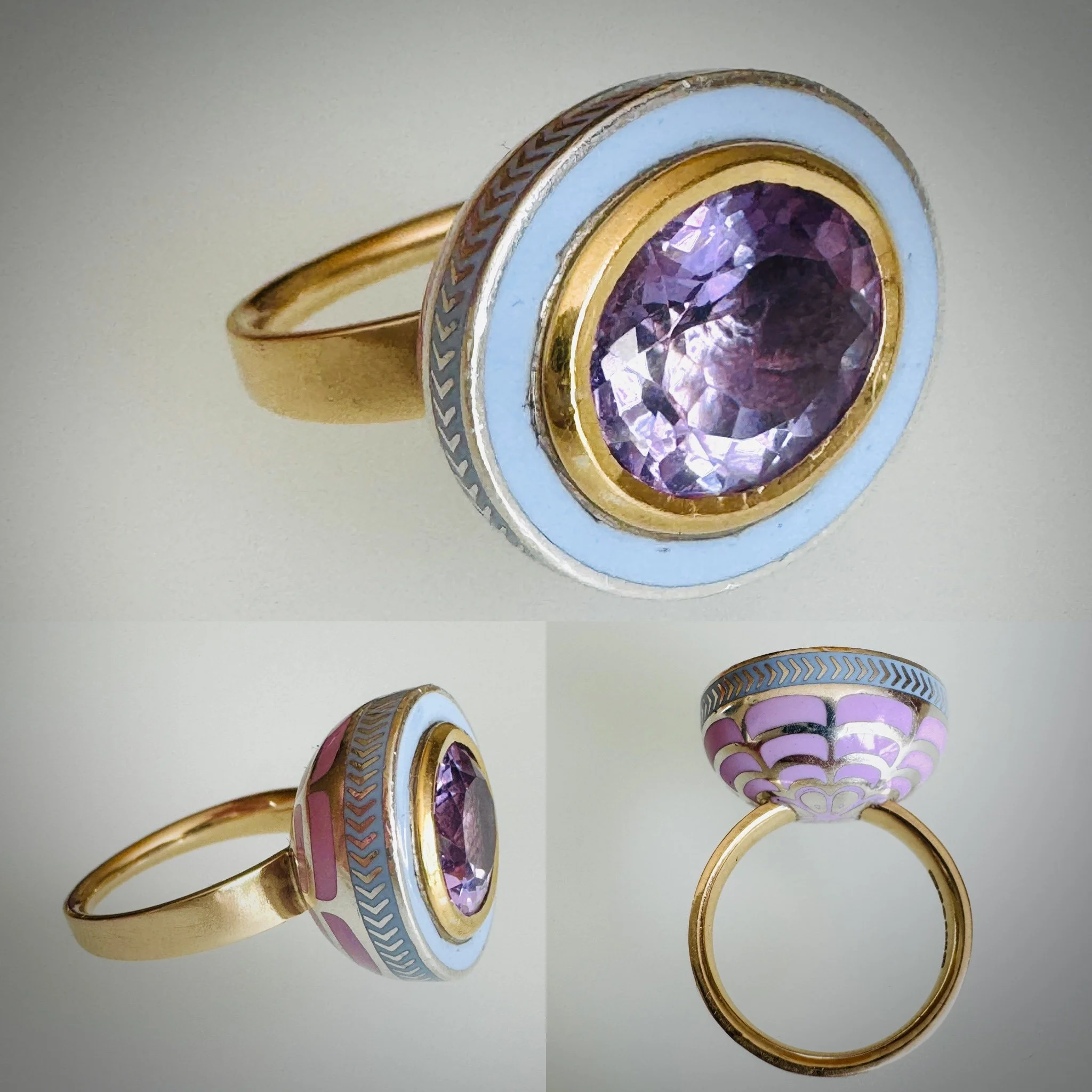 NEW IN ! Superb Pale Amethyst Powder blue & Dusky Pink enamel & 14ct Gold  
ALICE CICOLINI Ring £2795