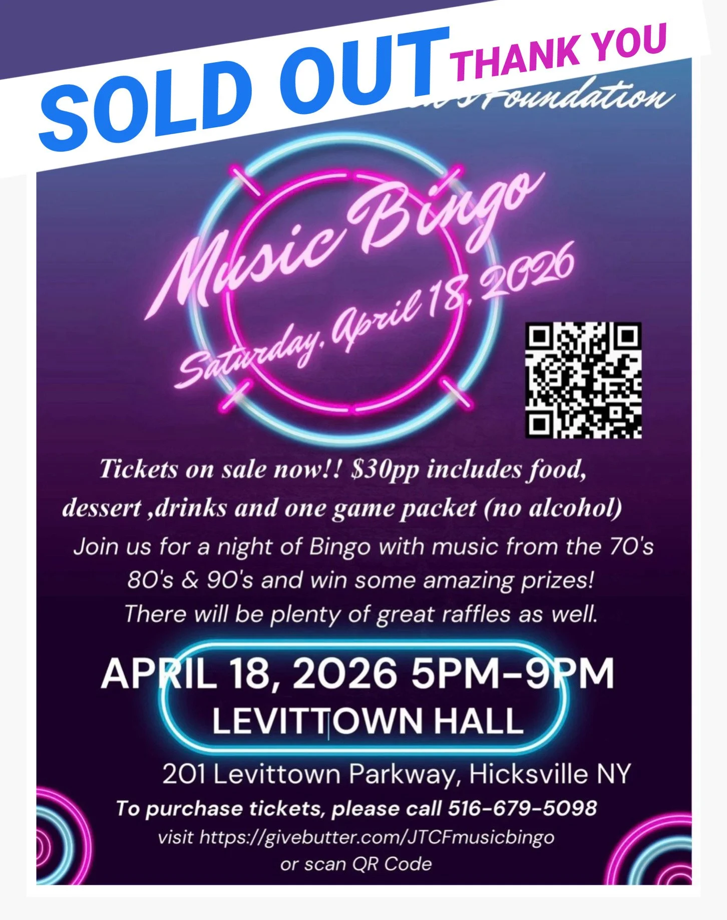 JTCF MUSIC BINGO SOLD OUT. THANK YOU!