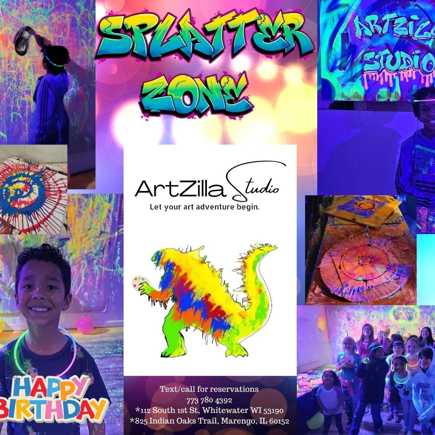 Celebrate your next #birthday #party with us we travel #artzillastudio two locations #whitewaterwisconsin and #marengoil