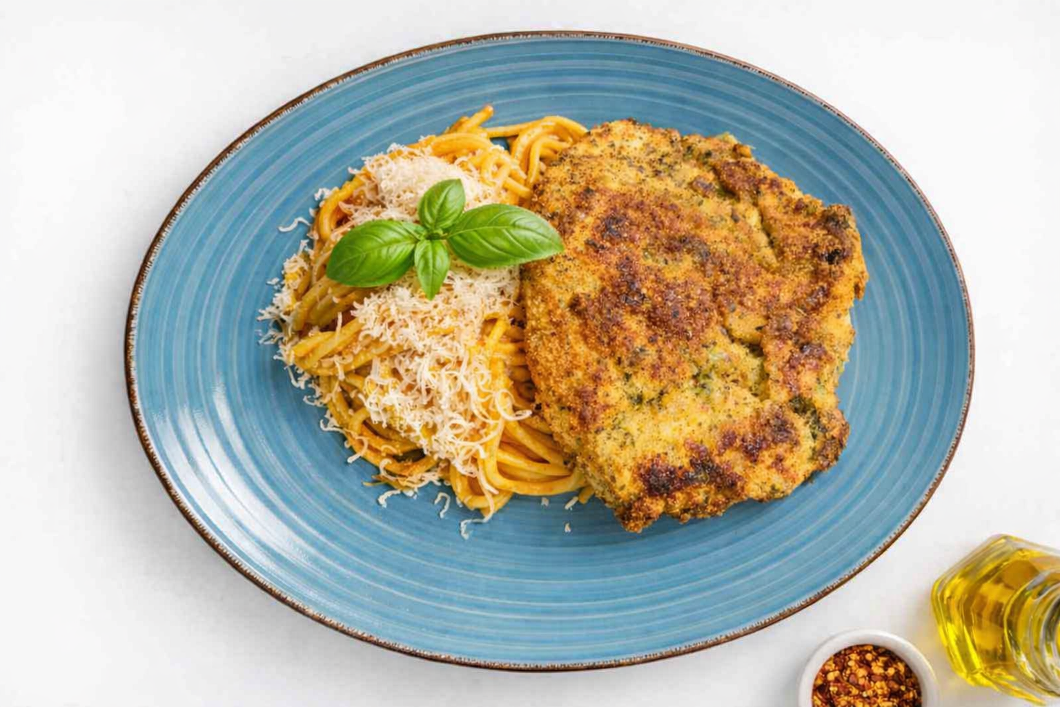 Crispy Italian Chicken Cutlets with Buratta Tomato Pasta