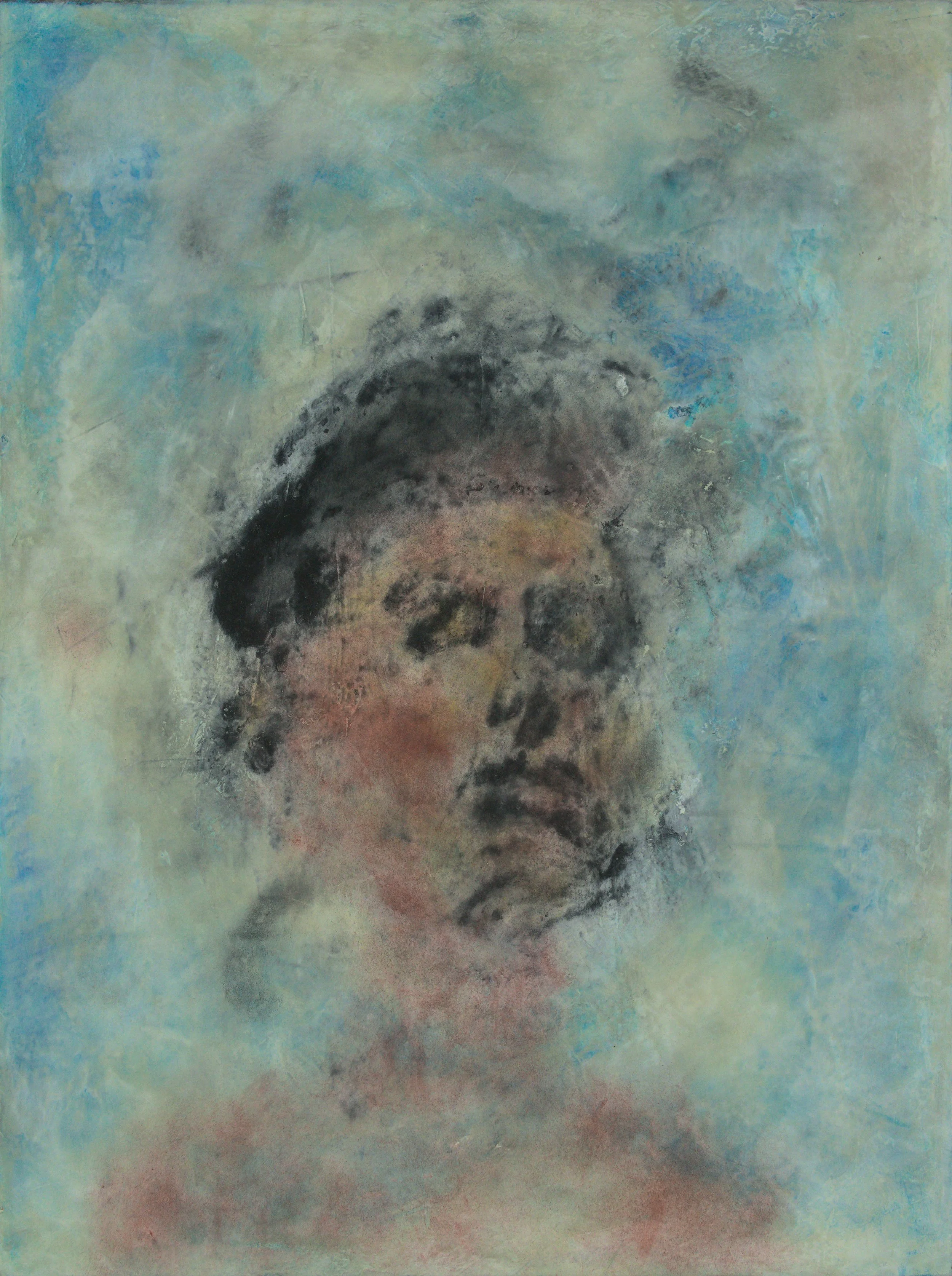 This captivating oil painting on a wooden panel captures a moment of quiet introspection. The subject, with wavy hair cascading around their face, gazes serenely into the distance. The artist’s skillful brushwork brings out subtle details—the play of
