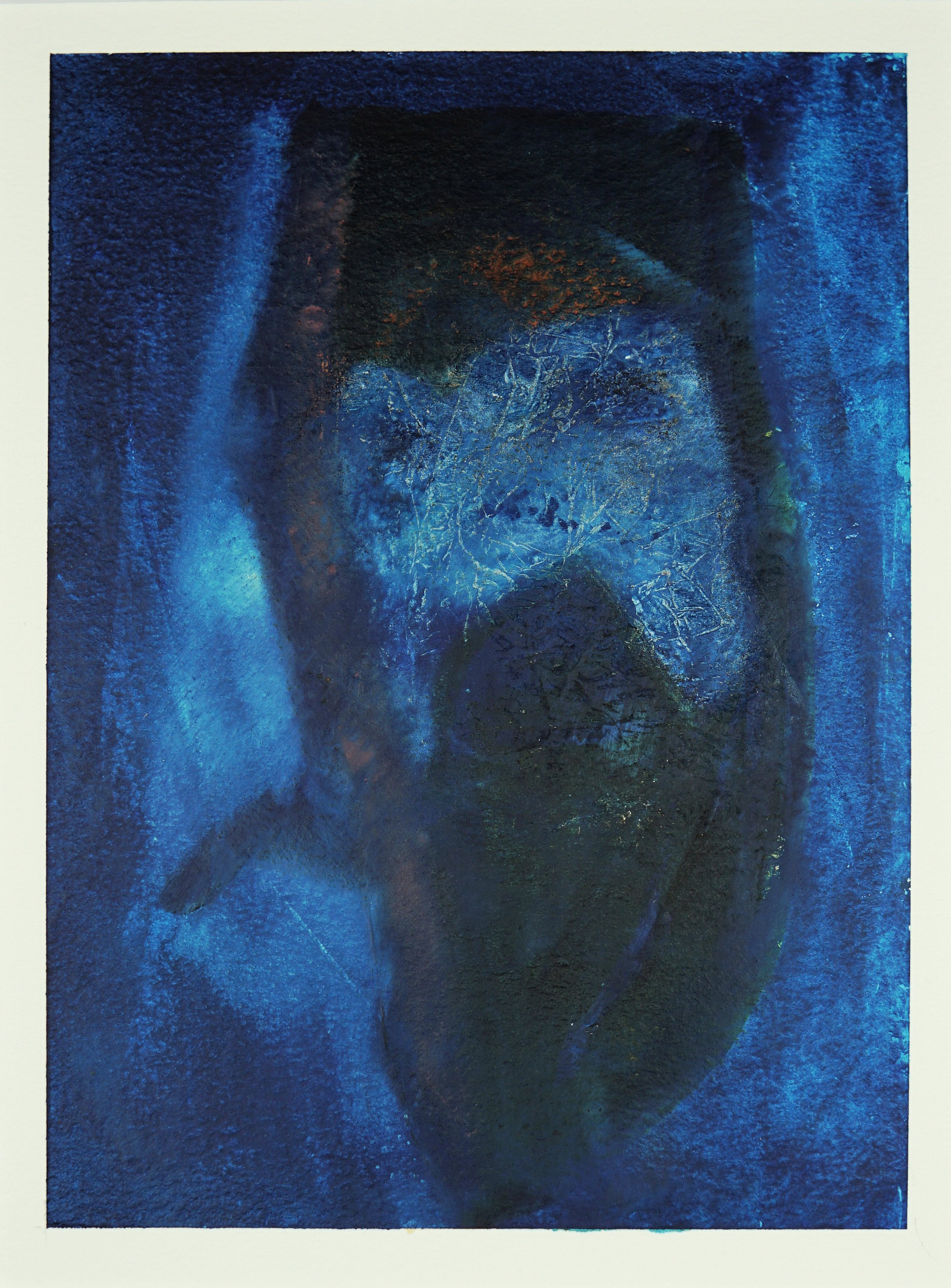 “Calling” - An Abstract Odyssey in Blue Dive into the depths of “Calling,” an abstract oil painting that captures the essence of introspection and the unknown. This piece, with its rich tapestry of blues, from the deepest navy to the most luminous az